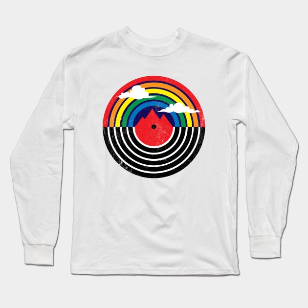 Rainbow Record Vintage Retro Vinyl Outdoors Music Long Sleeve T-Shirt by DetourShirts